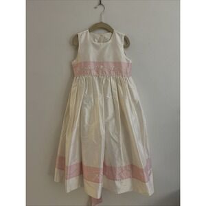STRASBURG | Girls' Ivory 100% Silk Crepe Sleeveless Embroidered Dress size 5Y